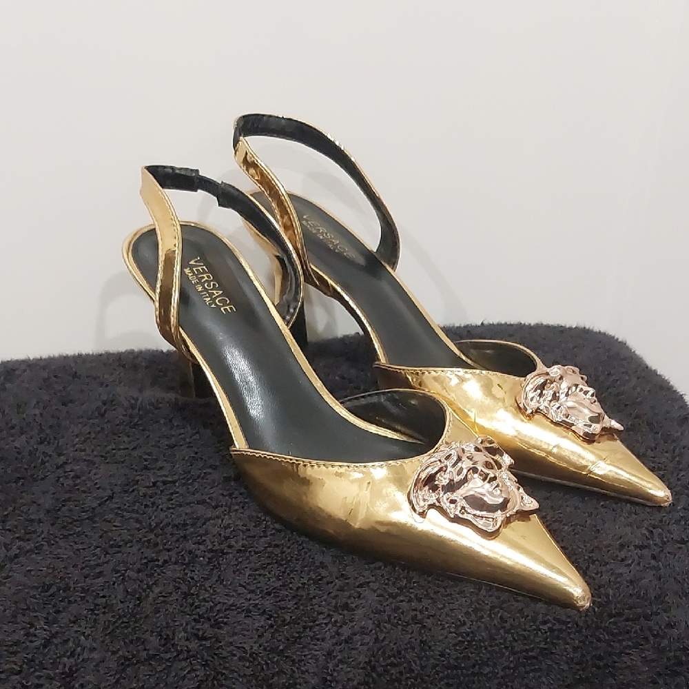 Versace Gold Pointed Toe Heels